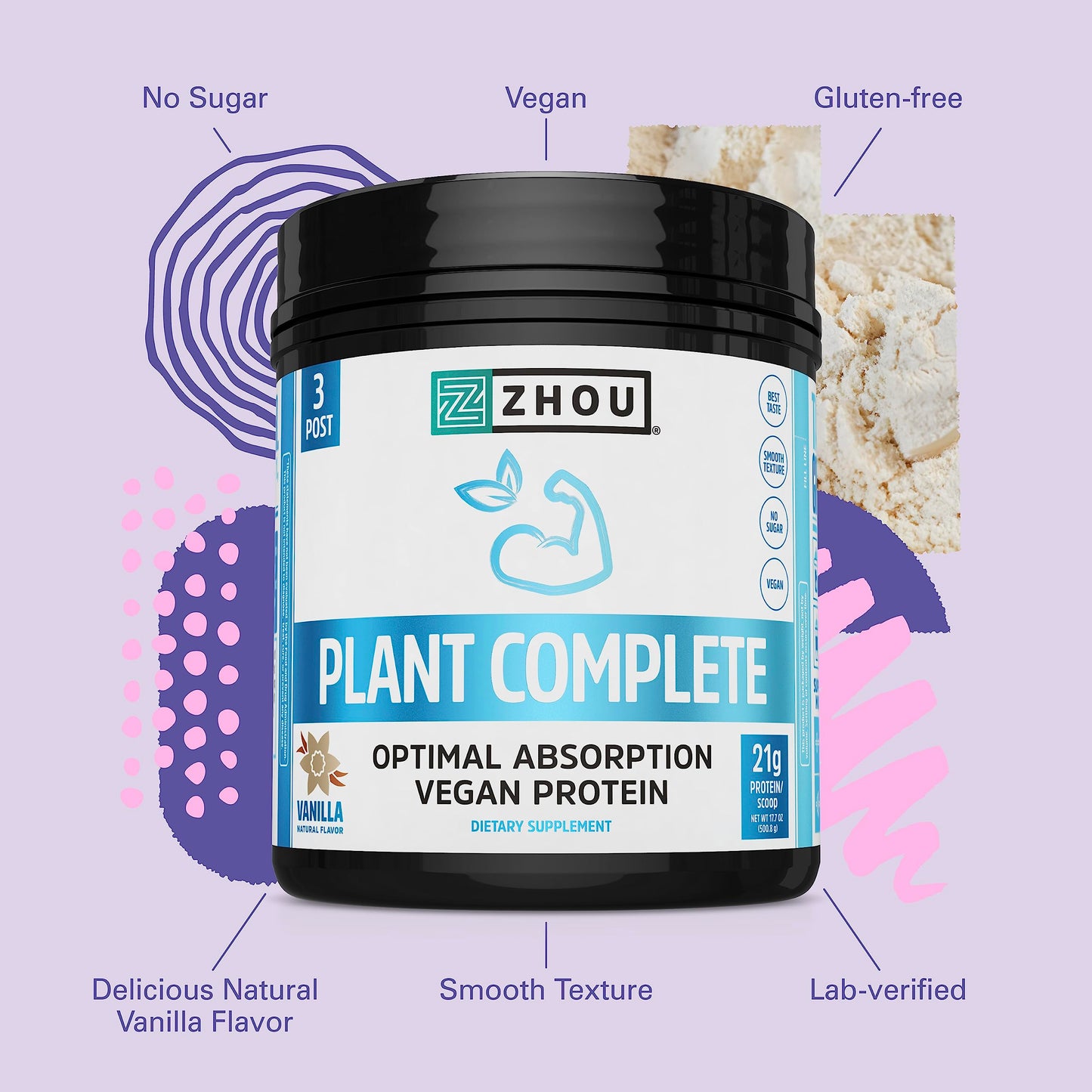 Zhou Nutrition Plant Based Vegan Protein Powder, Best Absorption Digest Score, Complete Zhou NutritionBuy Supplements Australia