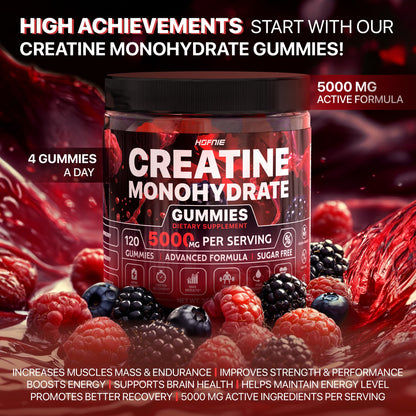Hofnie Creatine Monohydrate Gummies 5000 mg – Vegan, Sugar-Free Pre Workout Creatine for Men & Women – Raspberry & BlackBerry Flavored Chewable Creatine Monohydrate, 120 Gummies (30-Day Supply) HofnieBuy Supplements Australia