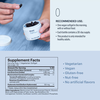 ELYSIUM Mosaic - Hyaluronic Acid Supplement - Clinically Proven - Fights Fine Lines & Skin Aging - Collagen Supplement - 30-Day Supply (Vegan Softgels) ELYSIUMBuy Supplements Australia