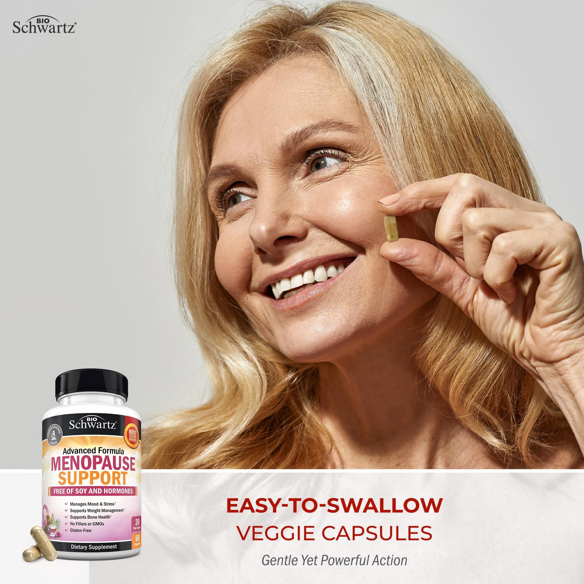 Herbal Menopause Support for Women - Supports Healthy Mood and Balance with Milk Thistle Chasteberry Black Cohosh Red Clover Turmeric Ginger - Menopause Supplements for Women - 60 Veggie Capsules BioSchwartzBuy Supplements Australia