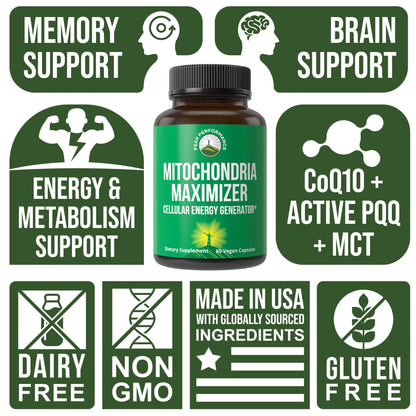 Peak Performance Mitochondria Maximizer with CoQ10 and Active PQQ. Best Mitochondrial Support Supplement with MCT Oil. Natural Cellular Generator for Clean, Energy Support. 60 Vegetarian Capsules Peak PerformanceBuy Supplements Australia