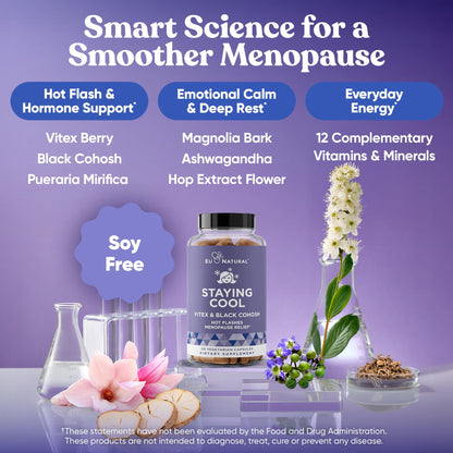 Staying Cool Menopause Supplements for Women – Hormonal Hot Flash Relief, Weight Support, & Night Sweats – Vitex Chaste Tree & Black Cohosh – 60 Vegetarian Soft Capsules Eu NaturalBuy Supplements Australia