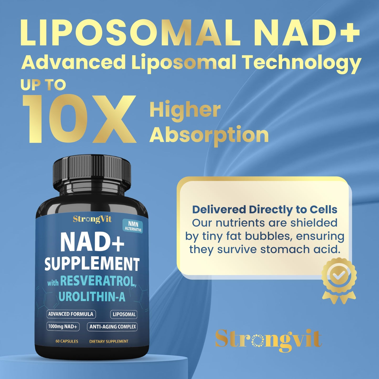 1000mg NAD Supplement with Resveratrol - Advanced Liposomal NAD+ Supplements for Men and Women - Anti-Aging Cell Regenerator - 60 NAD Plus Capsules for Energy & Cellular Health StrongVitBuy Supplements Australia