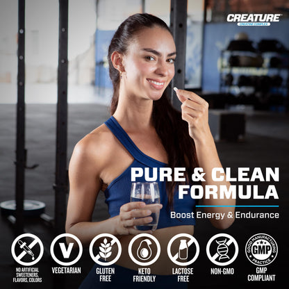 CREATURE® Creatine Complex - Creatine Monohydrate Capsules with 5 Types of Creatine Including Con-Crēt® Creatine HCL, Promotes Muscle, Strength, Endurance, Brain Health, 180 Veggie Caps, 60 Servings CREATUREBuy Supplements Australia