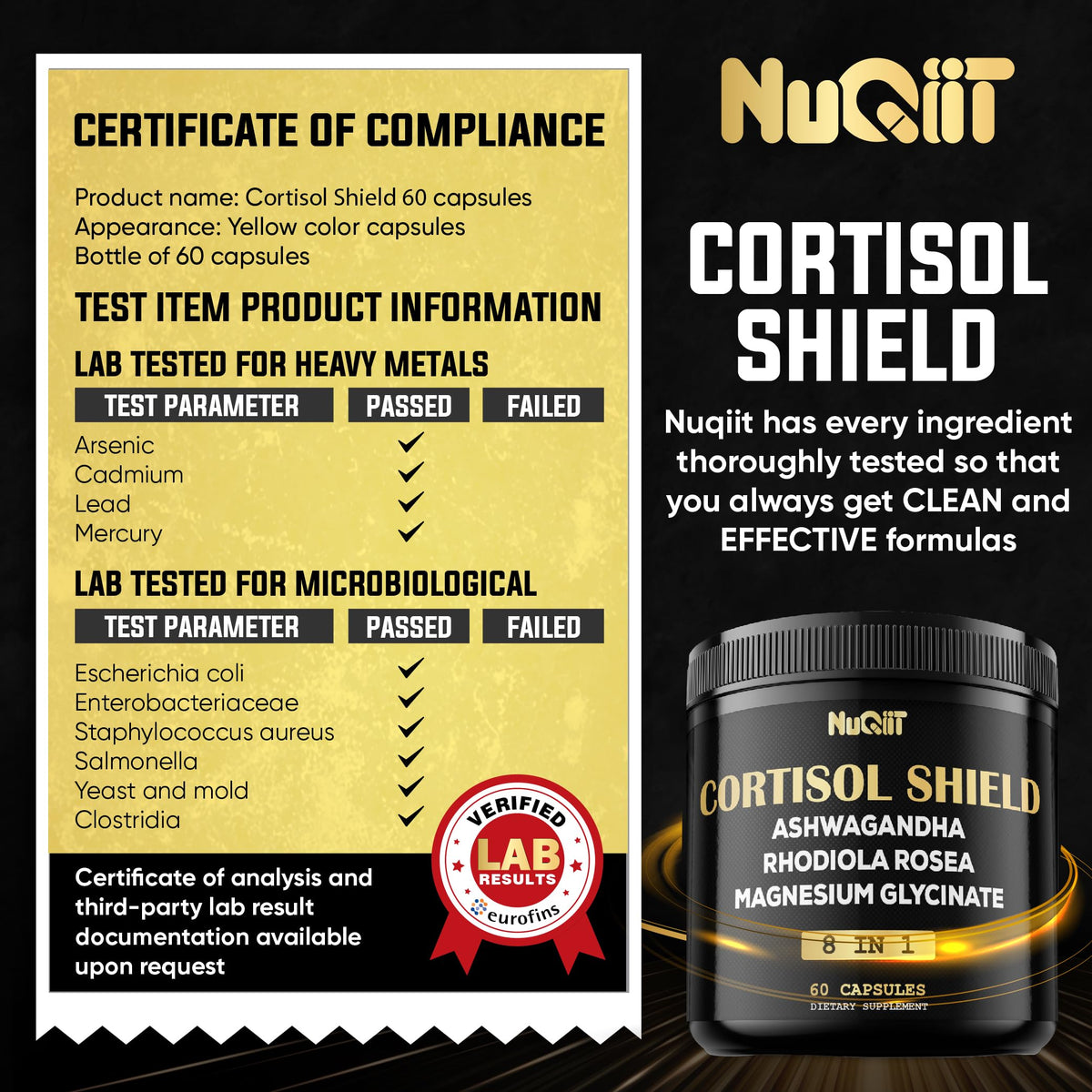 8in1 Cortisol Shield - Ashwagandha and Magnesium, Rhodiola Rosea, Lions Mane, Sea Moss, Turmeric, St Jonh's Wort - Mind& Mood Balance, Rest Well, Support Immume - 60 Capsules NUQIITBuy Supplements Australia