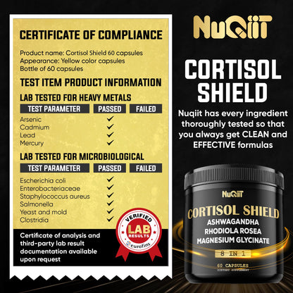 8in1 Cortisol Shield - Ashwagandha and Magnesium, Rhodiola Rosea, Lions Mane, Sea Moss, Turmeric, St Jonh's Wort - Mind& Mood Balance, Rest Well, Support Immume - 60 Capsules NUQIITBuy Supplements Australia