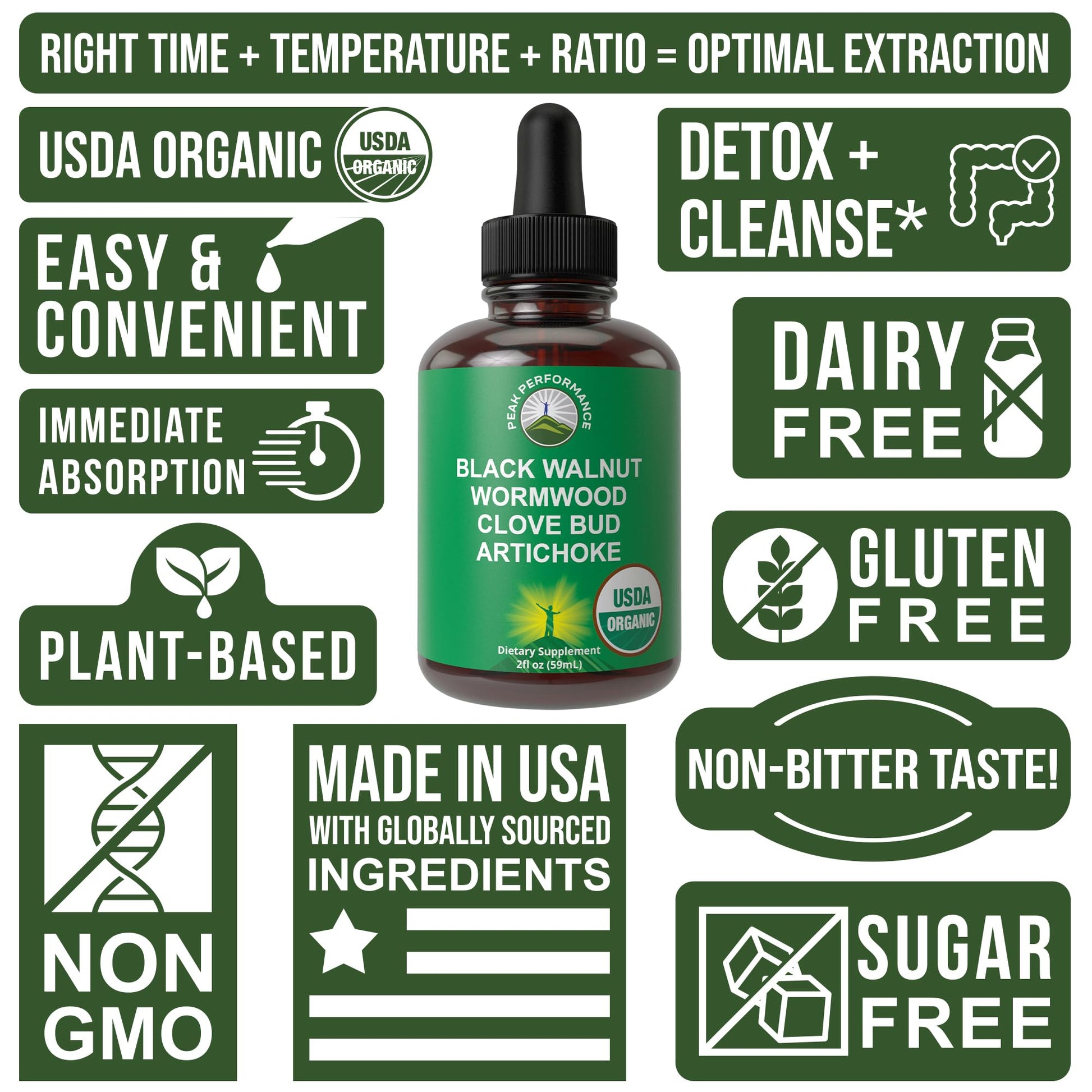 USDA Organic Wormwood Black Walnut Clove Drops Cleanse for Humans. Sugar Free Supplement for Intestinal Cleanse, Detox Support for Adults and Kids. with Artichoke and Clove Bud. Kosher, No GMOs Peak PerformanceBuy Supplements Australia