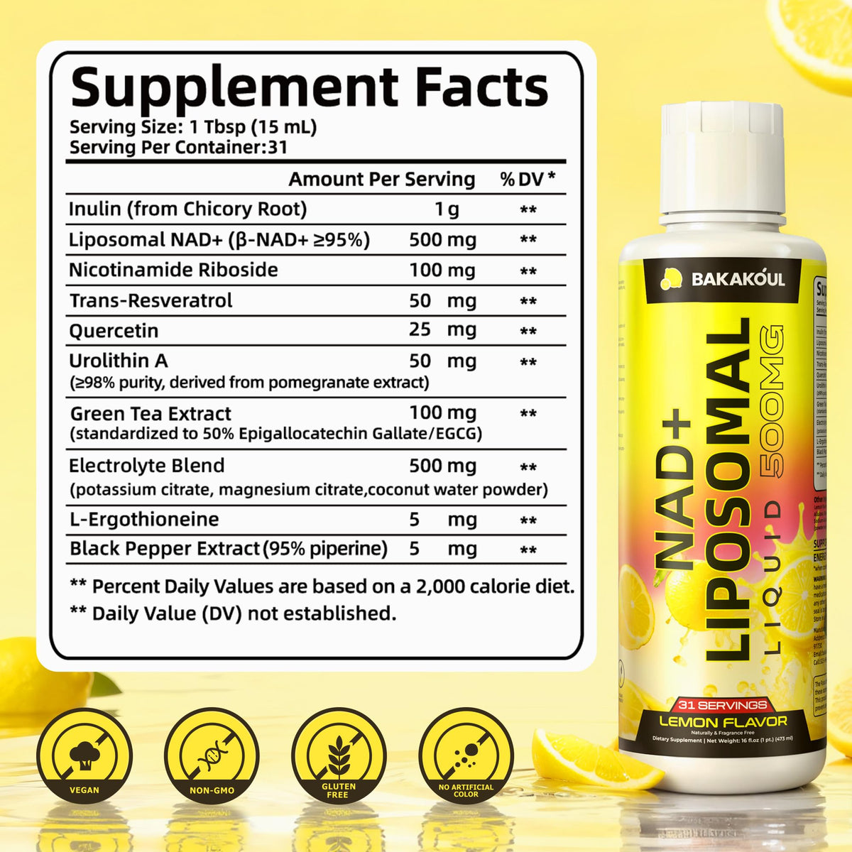 Liposomal NAD+ Liquid Supplement - Designed to Help Support Absorption - Nhanced Cellular Uptake, Helps Support Normal Cellular Health, Supports Cellular Energy Metabolism and Vitality - Lemon Flavor BAKAKOULBuy Supplements Australia