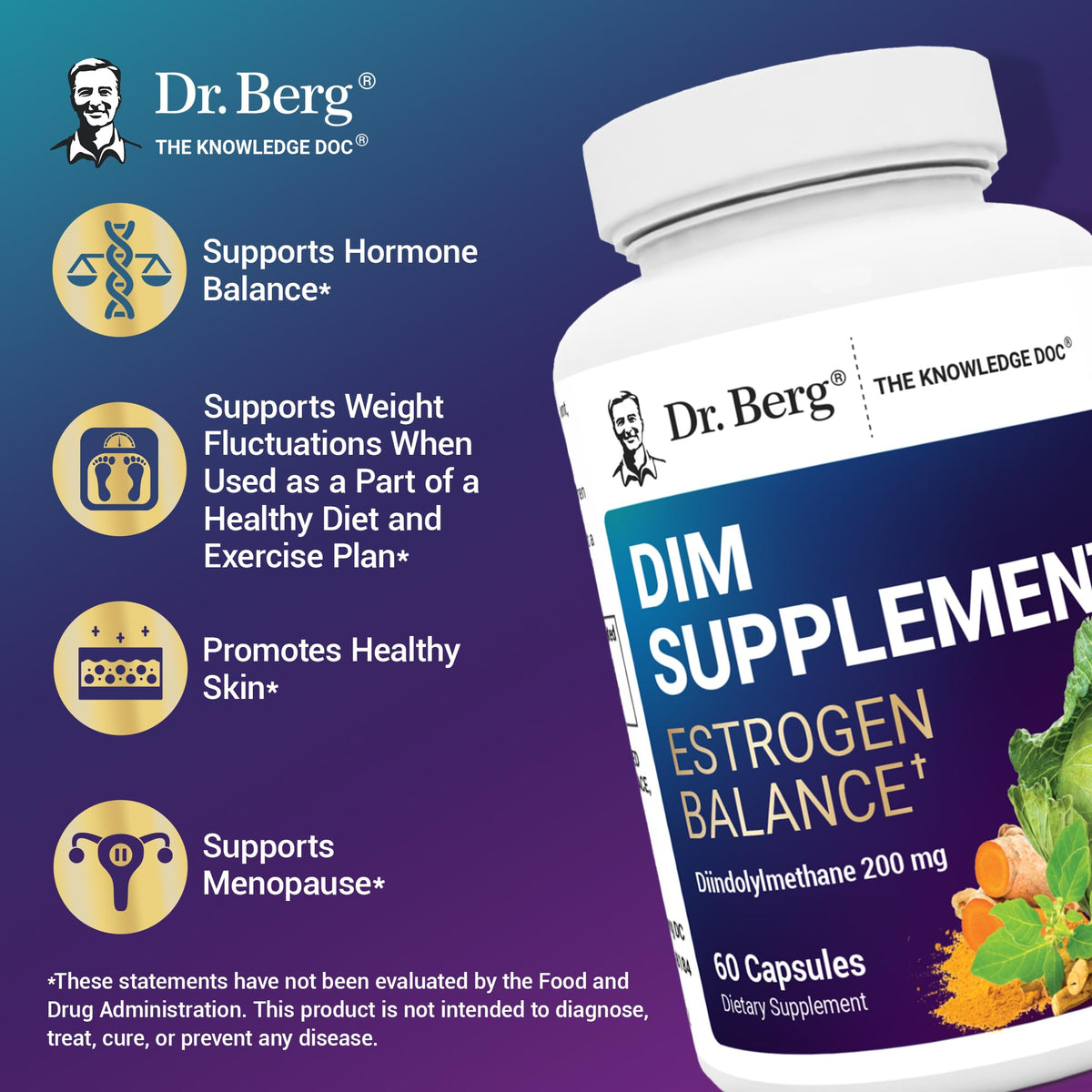 Dr. Berg DIM Supplement Estrogen Balance - Original Estrogen Supplement for Women with Diindolylmethane for Menstrual Symptoms & Menopause Relief & Black Pepper for Enhanced Absorption - 60 Capsules Dr. Berg NutritionalsBuy Supplements Australia