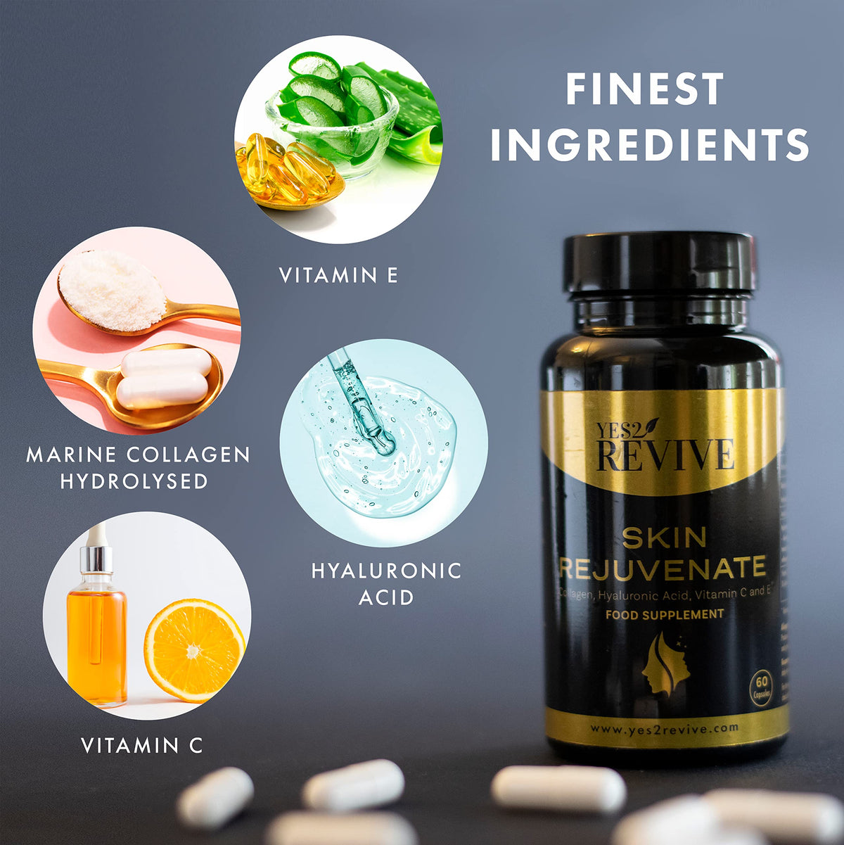 YES2 REVIVE Marine Collagen Capsules - Enhanced with Hyaluronic Acid Vitamin C & E Skin Rejuvenate YES2 REVIVEBuy Supplements Australia