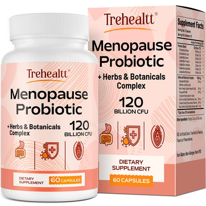 Menopause supplements for women, 120 Billion CFU Probiotic, 13-in-1 Herbs & Botanicals Complex, for Hormone Menopause, Hot Flashes, Night Sweats, Mood Swings, Sleep Disturbances, Vegan, 60 Capsules TrehealttBuy Supplements Australia