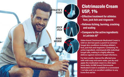 Globe Clotrimazole Antifungal Cream 1% USP (1 oz), Anti Fungal Treatment, Relieves Itching, Burning, Cracking and Scaling Associated Athletes Foot, Jock Itch, Ringworm and More Globe Pharmacy buy supplements Au