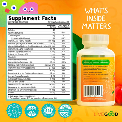 LIVEGOOD Organic Children’s Multivitamin Gummies, Kids Multivitamin, Vitamin D for Toddlers and Children, Organic Kids Chewable Vitamins for Immunity LIVEGOOD