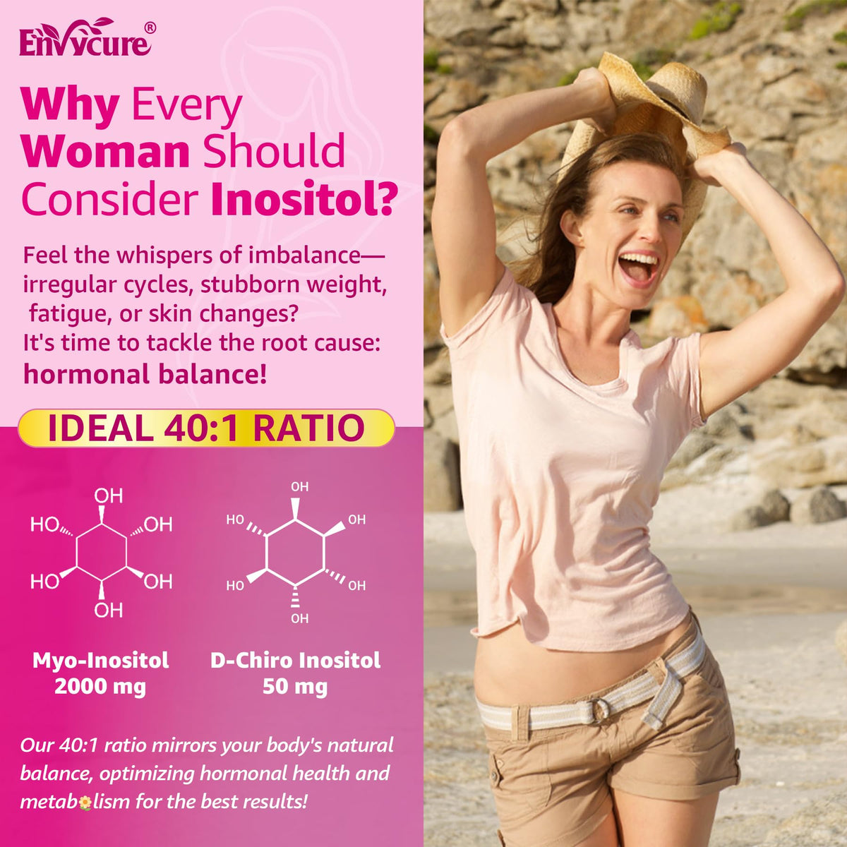 Myo-Inositol & D-Chiro Ideal 40:1, Inositol + Omega-3(3:1) Gummies, Hormone Balance for Women | Sugar Free Inositol Gummies w/Omega 3 DHA:EPA (3:1), Inositol Supplement for Cycle Health, Vegan, 60 Ct EnvyCureBuy Supplements Australia