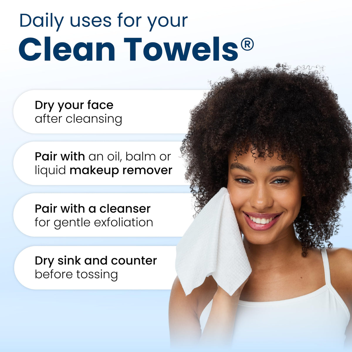 Clean Skin Club Clean Towels XL®, 100% USDA Biobased Face Towel, Disposable Face