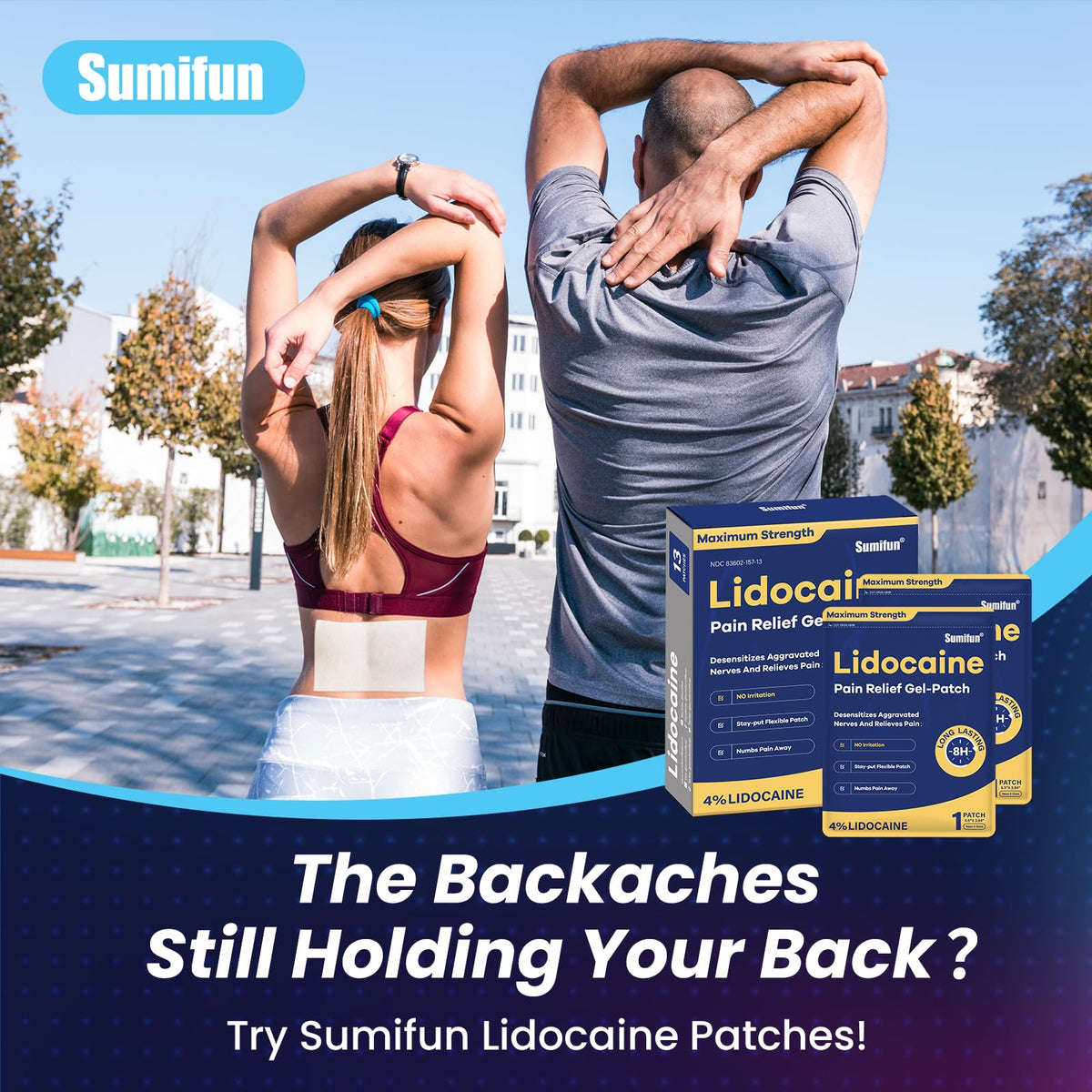 Sumifun 4% Lidocaine Patches Maximum Strength - 13 Count Pain Relieving Gel Patch for Muscle Soreness, Back Ache, Knee, Neck & Joint Pains - Topical Analgesic (Large, Count, 13) SumifunBuy Supplements Australia