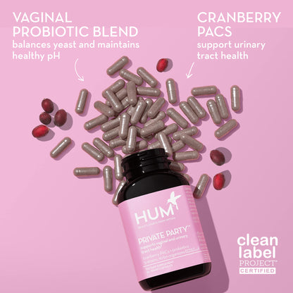 HUM Private Party Vaginal Probiotics for Women, pH Balance and Urinary Tract Support Vaginal Probiotic Supplement with Cranberry & Lactobacillus Blend, Women's Health Cranberry Pills, 90 Capsules HUMBuy Supplements Australia