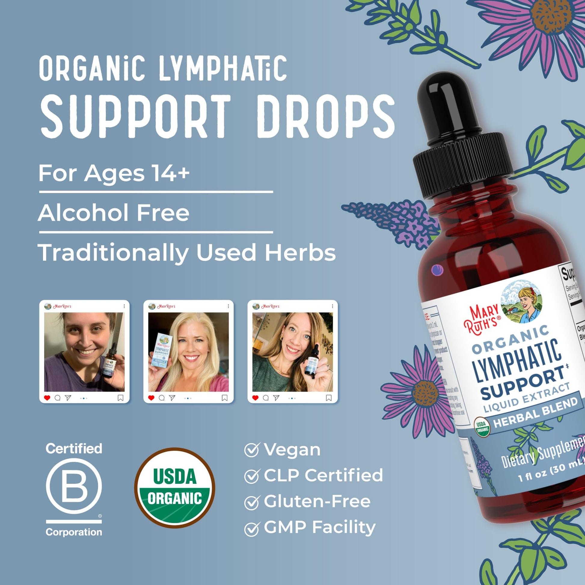 Lymphatic Support Drops by MaryRuth's | USDA Organic Lymphatic Cleanse Immune Support Supplement| Lymphatic Support with Echinacea & Elderberry | Blue Vervain | Vegan | Non-GMO | 30 Servings MARYRUTH'SBuy Supplements Australia