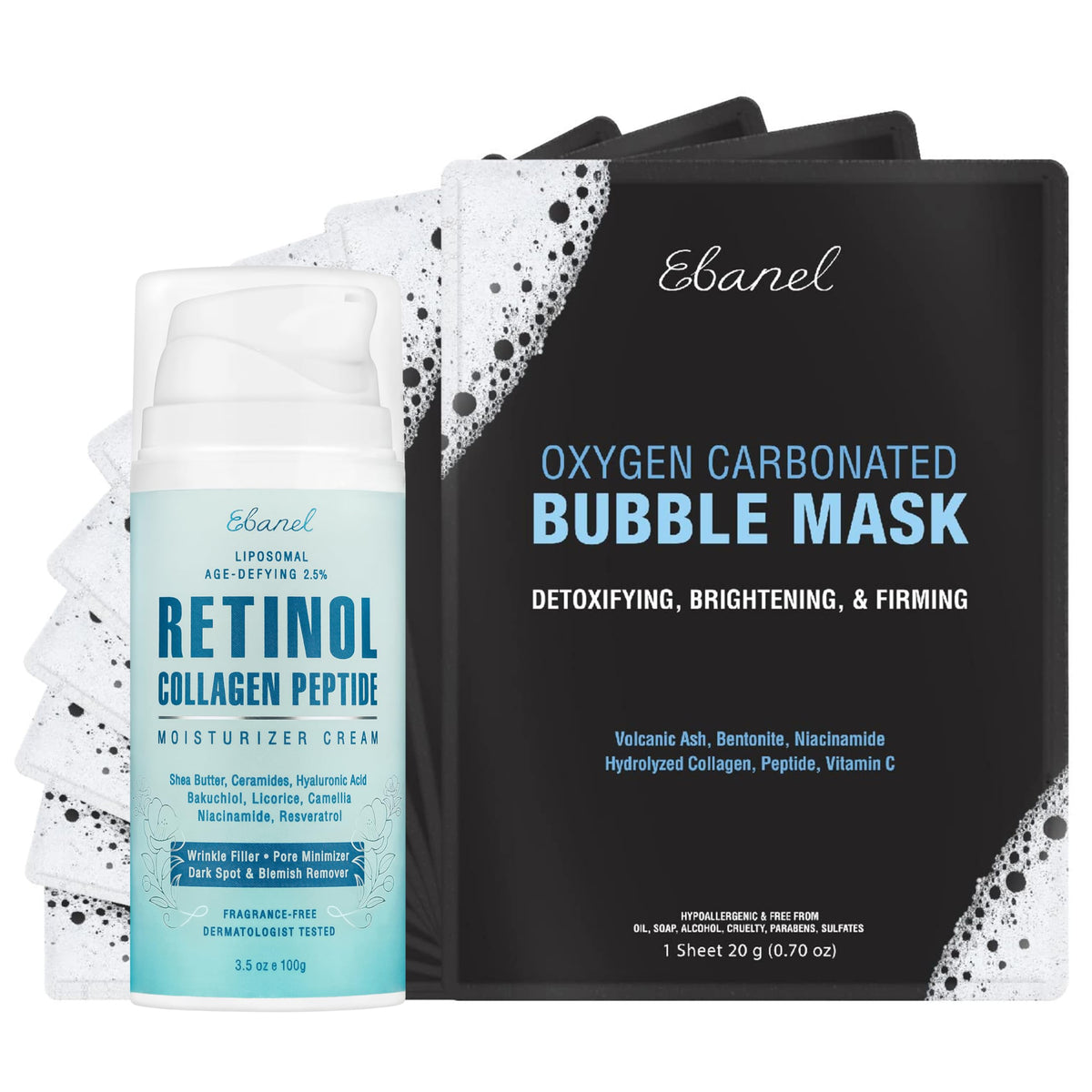 Ebanel Bundle of 10 Pack Bubble Clay Masks, and 2.5% Retinol Moisturizer Ebanel buy supplements Au