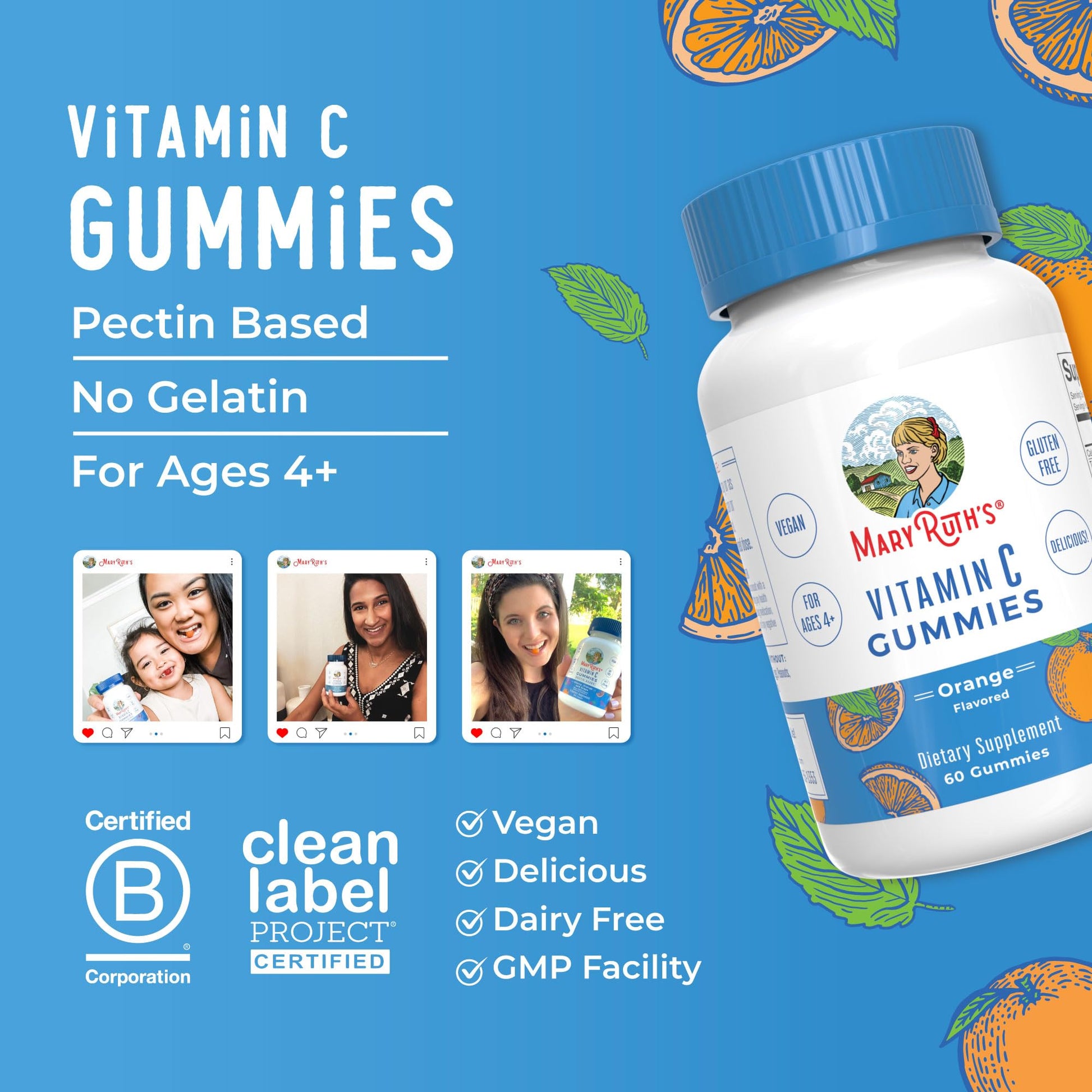MaryRuth Organics Vegan Vitamin C Gummies | 2 Month Supply | Immune Support Supplement for Adults & Kids | Chewable Vitamin C Gummy Vitamins | Non-GMO | Pectin Based | 60 Count MARYRUTH'SBuy Supplements Australia