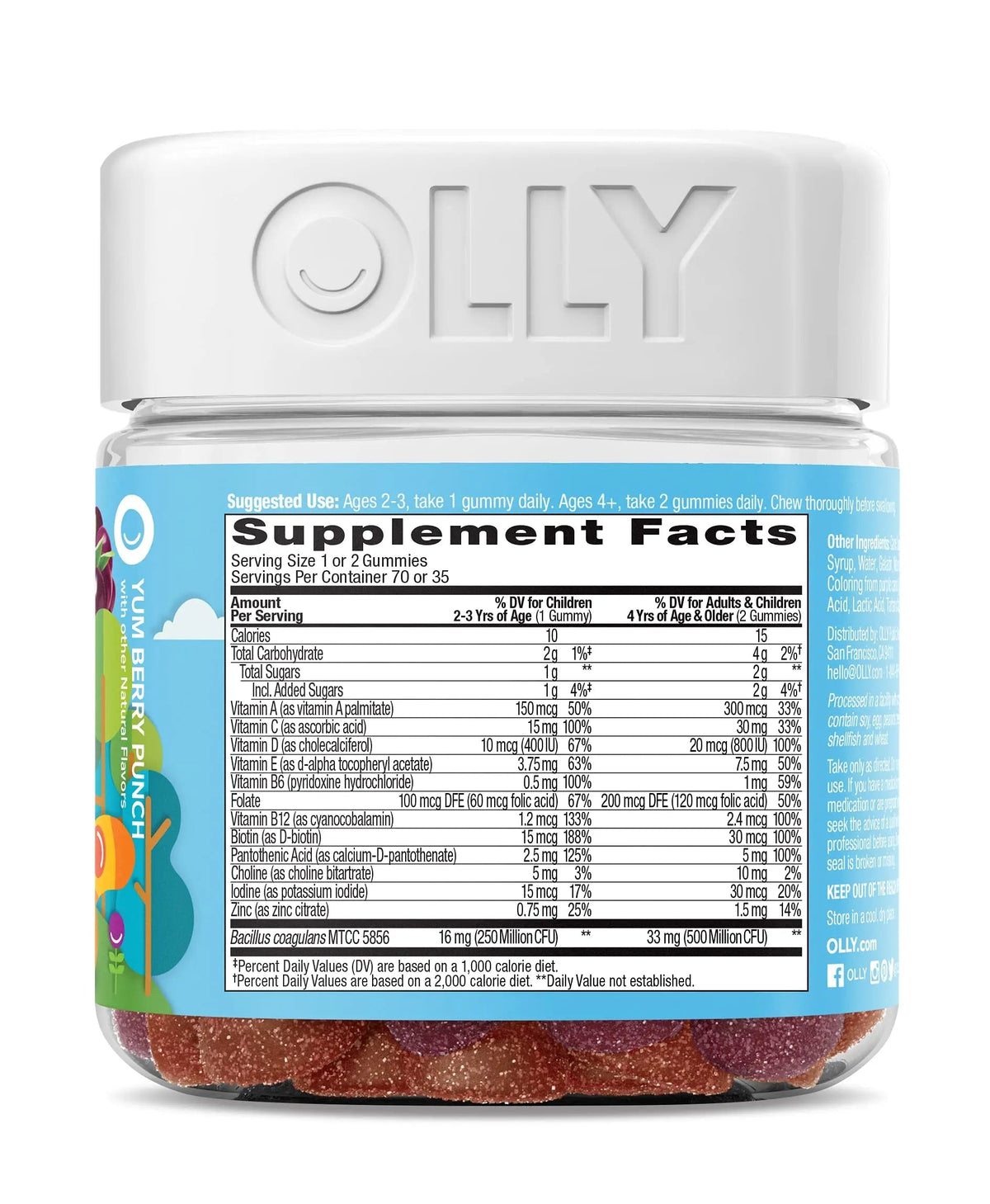 OLLY Gift, Family 2 Pack: Women's Multivitamin Gummy (90 Count), Kids Multivitamin + Probiotic Gummy (70 Count), Vitamins A, D, C, E, B, Chewable Supplement OLLY