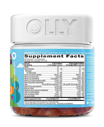OLLY Gift, Family 2 Pack: Women's Multivitamin Gummy (90 Count), Kids Multivitamin + Probiotic Gummy (70 Count), Vitamins A, D, C, E, B, Chewable Supplement OLLY