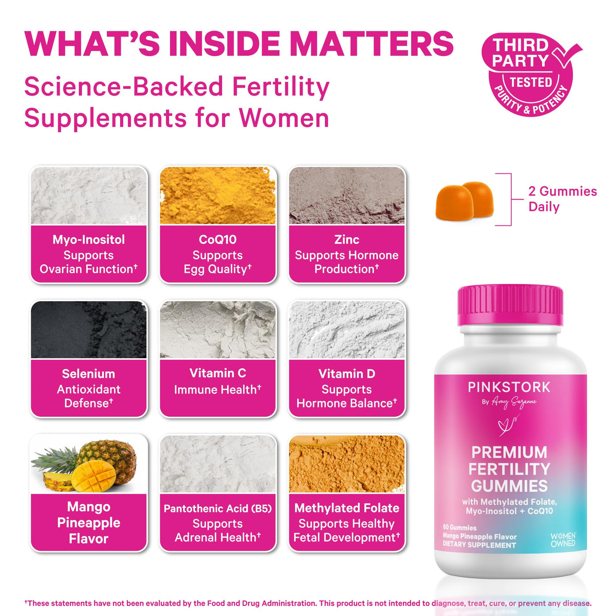 Pink Stork Premium Fertility Gummies | Fertility Supplements for Women with CoQ10, Myo-Inositol + Prenatal Vitamins | Conception Support | Hormone Balance for Women, Ovarian Care - 60 Gummies Pink StorkBuy Supplements Australia