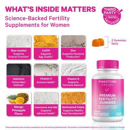 Pink Stork Premium Fertility Gummies | Fertility Supplements for Women with CoQ10, Myo-Inositol + Prenatal Vitamins | Conception Support | Hormone Balance for Women, Ovarian Care - 60 Gummies Pink StorkBuy Supplements Australia