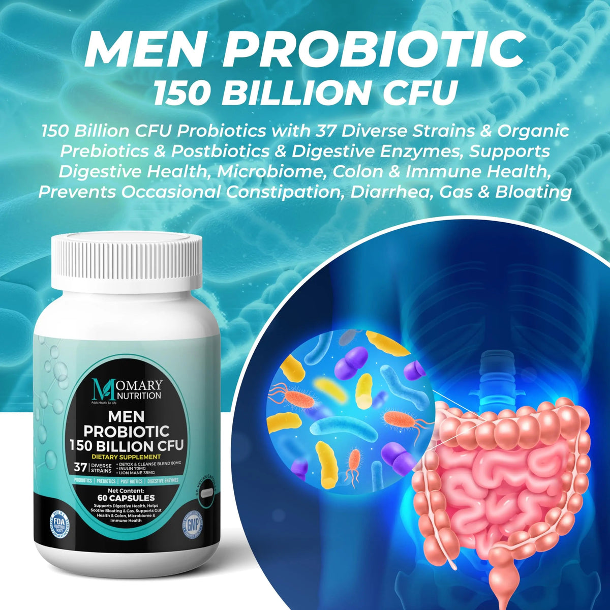 8-in-1 Bio Cultures Complex for Men – 150 Billion CFU Probiotics with 37 Diverse Strains, Organic Prebiotics, Postbiotics & Digestive Enzymes – Supports Digestive Balance & Gut Microbiome MOMARY NUTRITIONBuy Supplements Australia