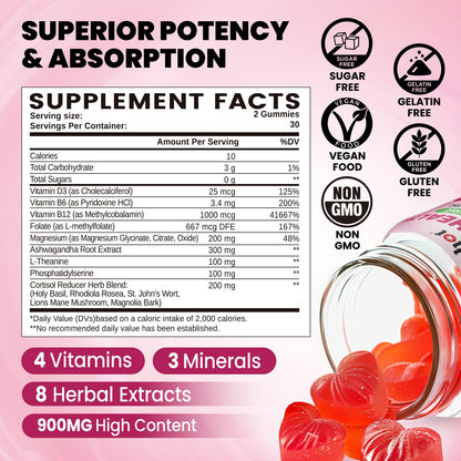 duwhot Cortisol Gummies, 15 in 1 Lower Cortisol Supplements for Women, w. Ashwagandha, Magnesium, Phosphatidylserine, Folate for Hormone Balance, Mood, Focus, Sleep Support, Sugar Free, Vegan, 60 duwhotBuy Supplements Australia