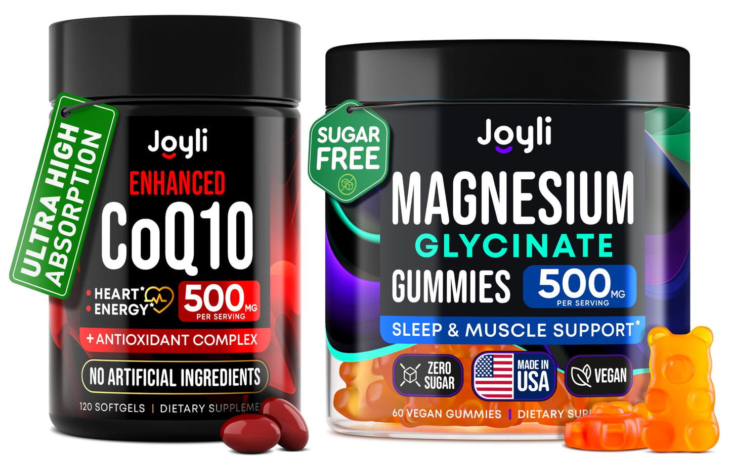 CoQ10 500mg + Magnesium Glycinate Gummies Bundle – High Absorption Coenzyme Q10 120 Softgels & 60 Sugar-Free Sleep Gummies – Heart, Energy & Mood Support – Enhanced Formula, USA Made JOYLI NutritionBuy Supplements Australia