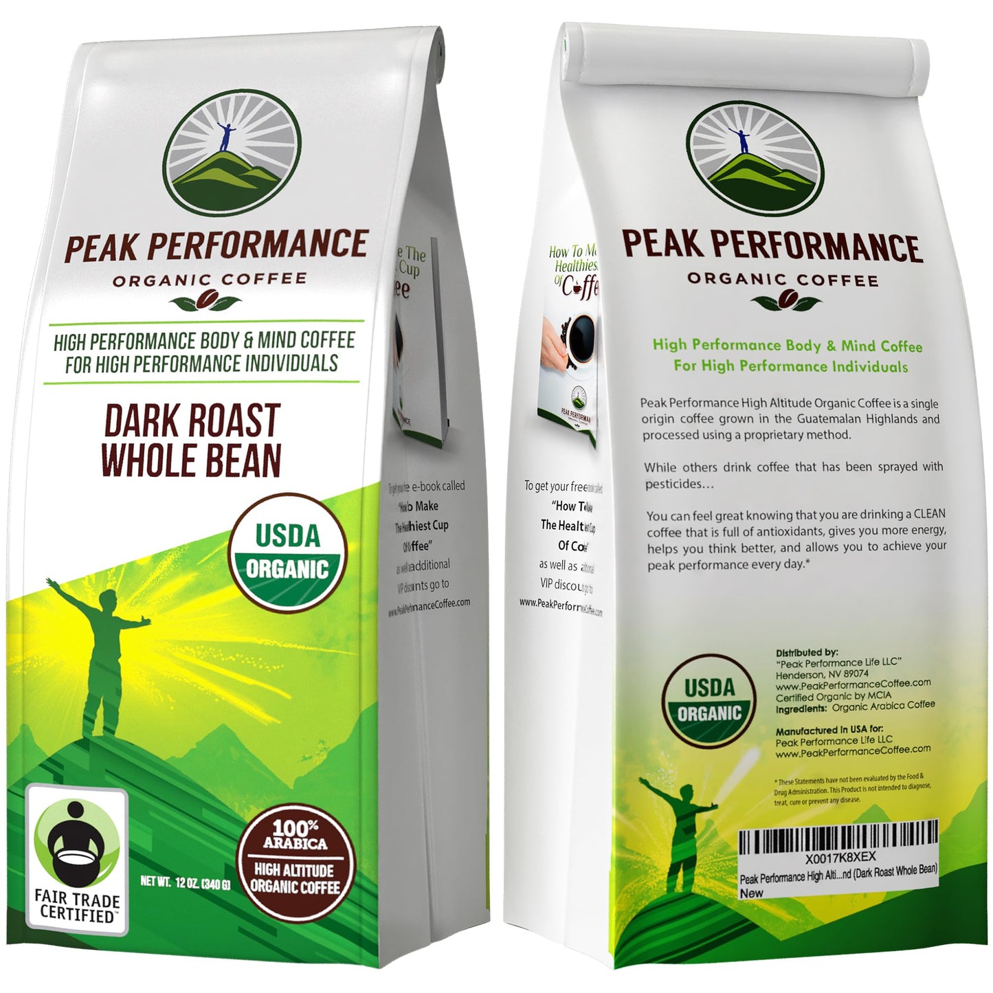 Peak Performance High Altitude Organic Coffee - Fair Trade, Low Acid, Non GMO, and Beans Full of Antioxidants - Dark Roast Smooth Tasting USDA Certified Organic Whole Bean Coffee Bag 12 oz Peak PerformanceBuy Supplements Australia