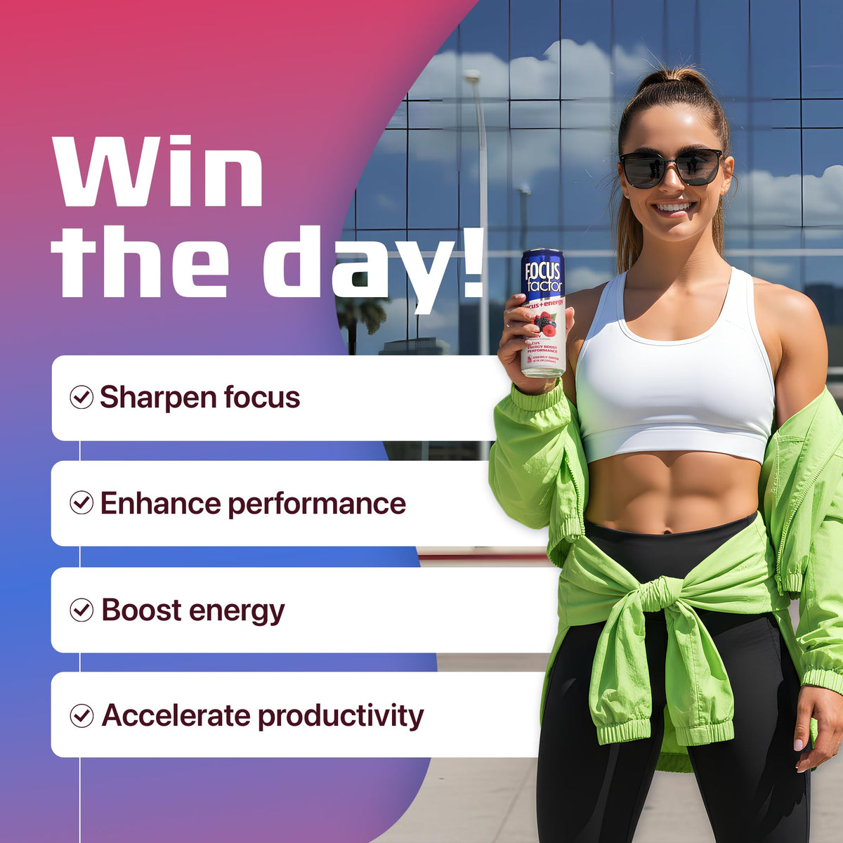Focus Factor Energy Drink - 12 x 355ml Cans (Berry Flavour) - with Focus + Energy - Lightly Carbonated, Sugar Free, Low Calorie with Vitamin B6 & Vitamin B12 Focus FactorBuy Supplements Australia