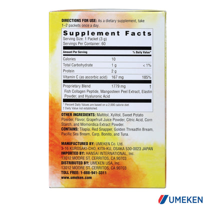 Umeken Elastin Beauty Powder Supplement with Collagen Peptides, Hyaluronic Acid, Vitamin C and Mangosteen Fruit, Women’s Health and Wellness, 1 Month Supply, 60 Packets Umeken buy supplements Au