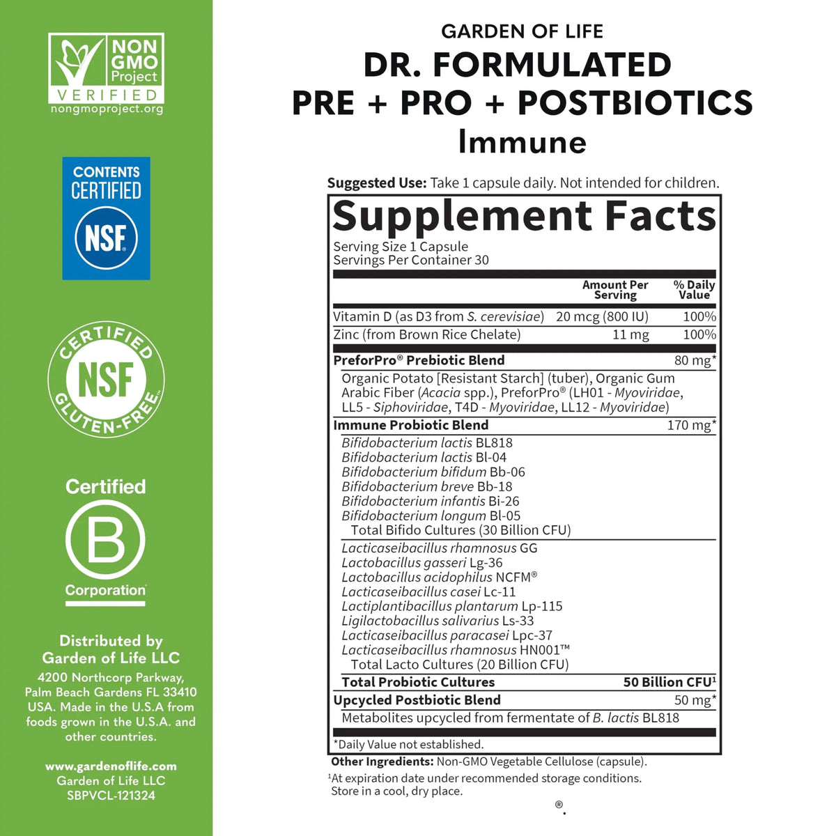 Garden of Life Dr. Formulated Pre, Post & Probiotics Immune Support with Prebiotics & Postbiotics – 50 Billion CFU, Gut & Digestive Health Support, Zinc & Vitamin D3, Vegan, 30 Day Supply Garden of LifeBuy Supplements Australia