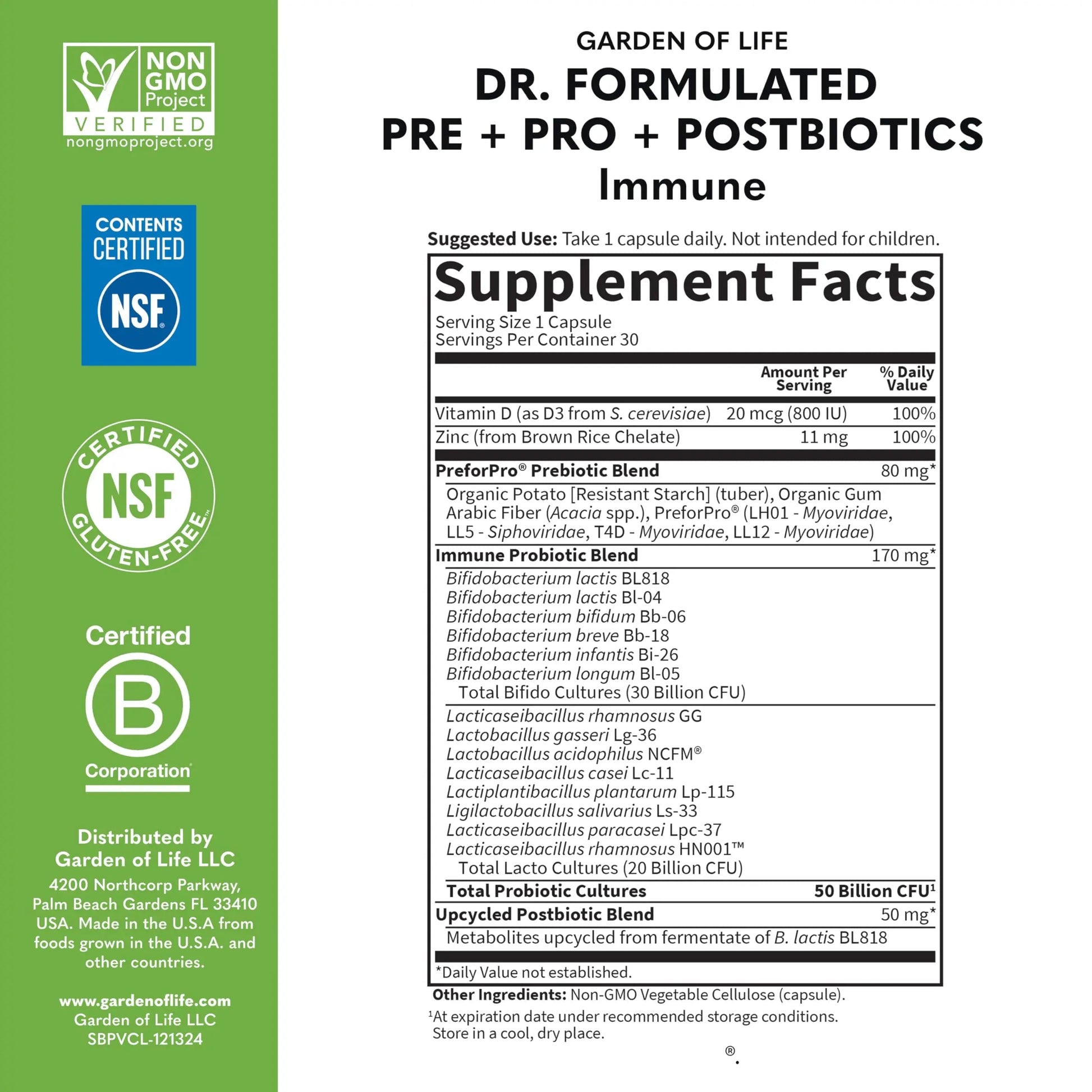 Garden of Life Dr. Formulated Pre, Post & Probiotics Immune Support with Prebiotics & Postbiotics – 50 Billion CFU, Gut & Digestive Health Support, Zinc & Vitamin D3, Vegan, 30 Day Supply Garden of LifeBuy Supplements Australia
