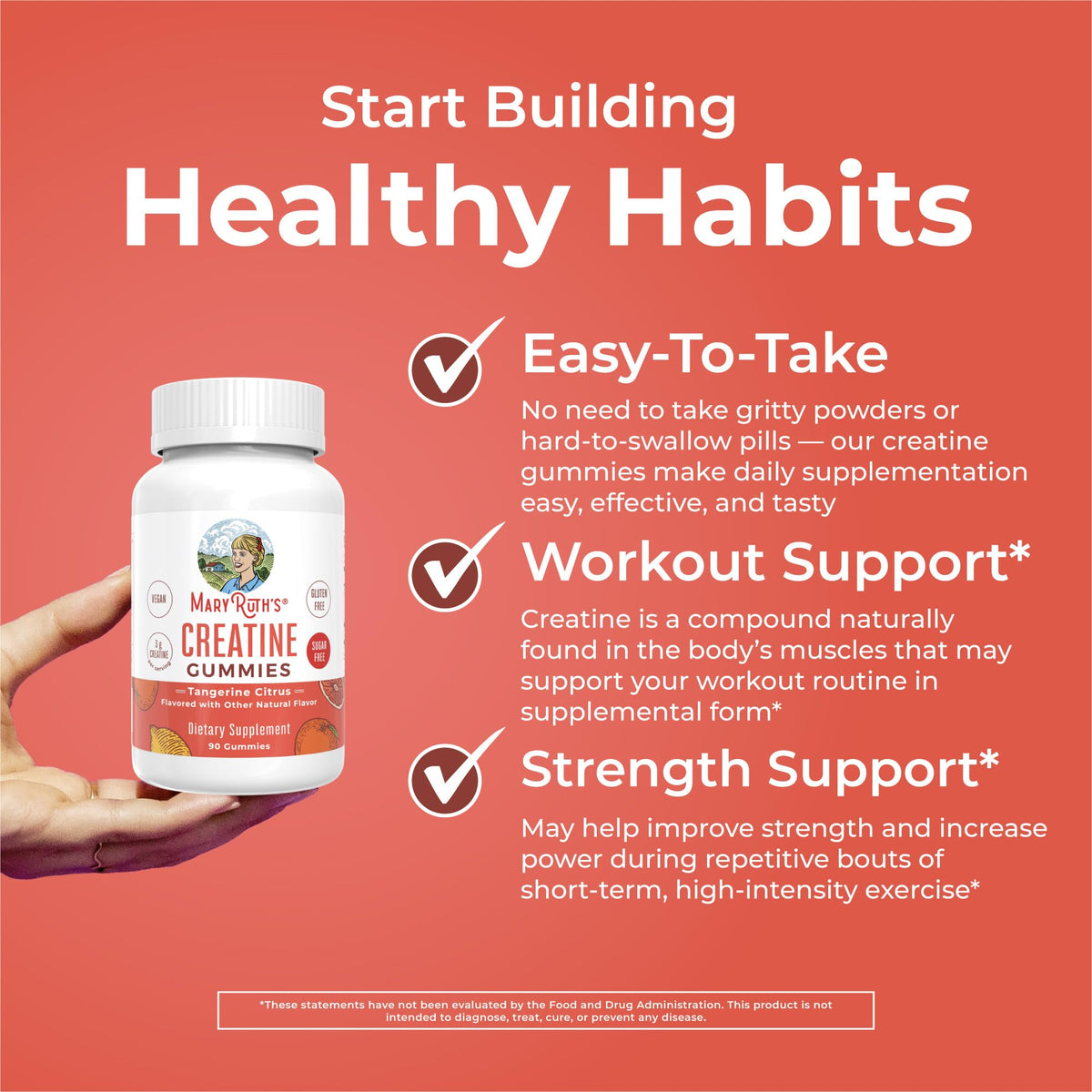 MaryRuth's Creatine Gummies | Creatine Monohydrate Gummies | 3g Creatine Per Serving | Creatine for Women & Men | Tangerine Citrus Flavor | Exercise | Workout | Sugar Free | Vegan | 90 Count MARYRUTH'SBuy Supplements Australia
