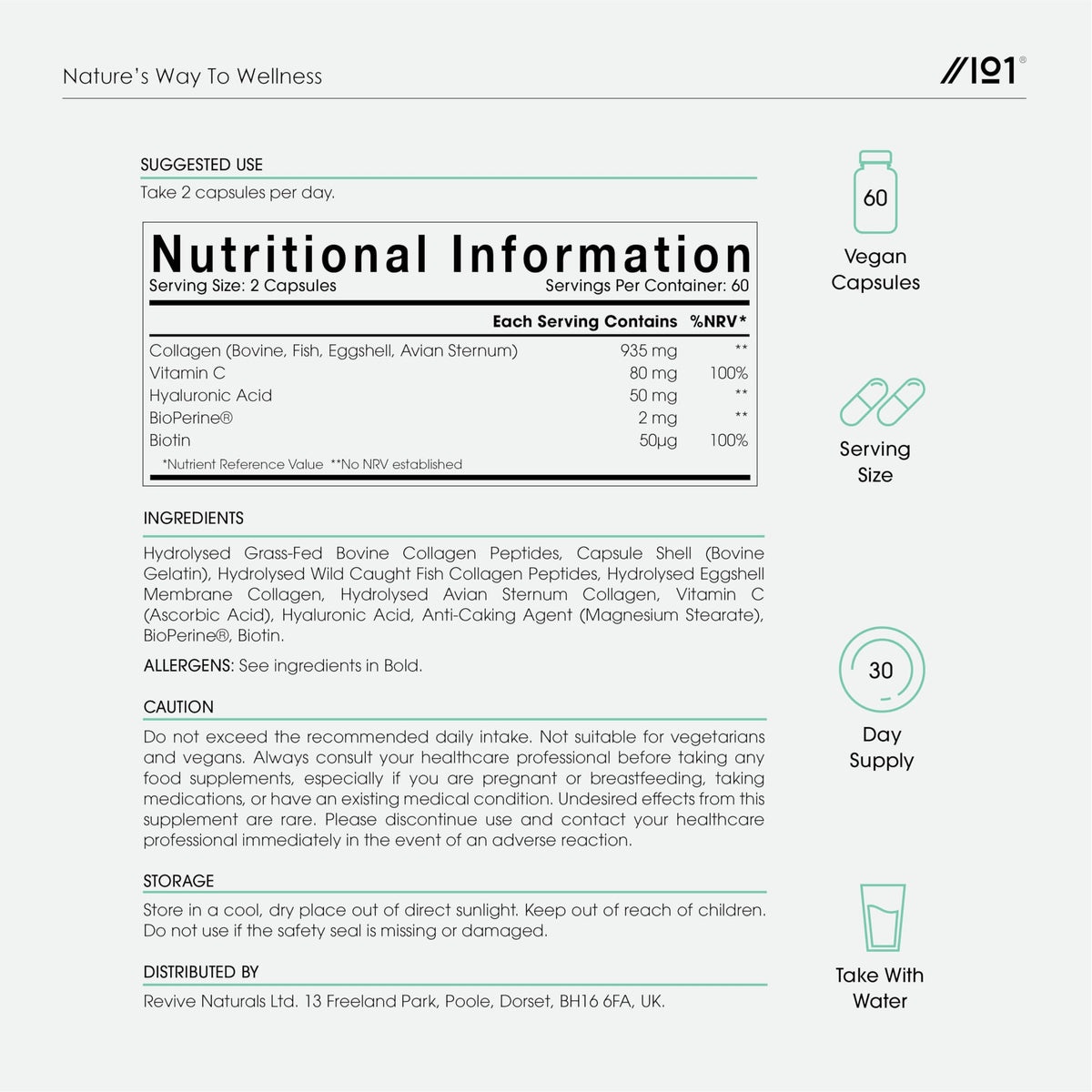 Multi Collagen Capsules - 120 Capsules - Types I, II, III, V & X - Wild Caught Fish, Grass Fed Bovine, Eggshell Revive NaturalsBuy Supplements Australia