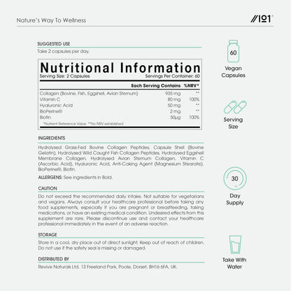 Multi Collagen Capsules - 120 Capsules - Types I, II, III, V & X - Wild Caught Fish, Grass Fed Bovine, Eggshell Revive NaturalsBuy Supplements Australia
