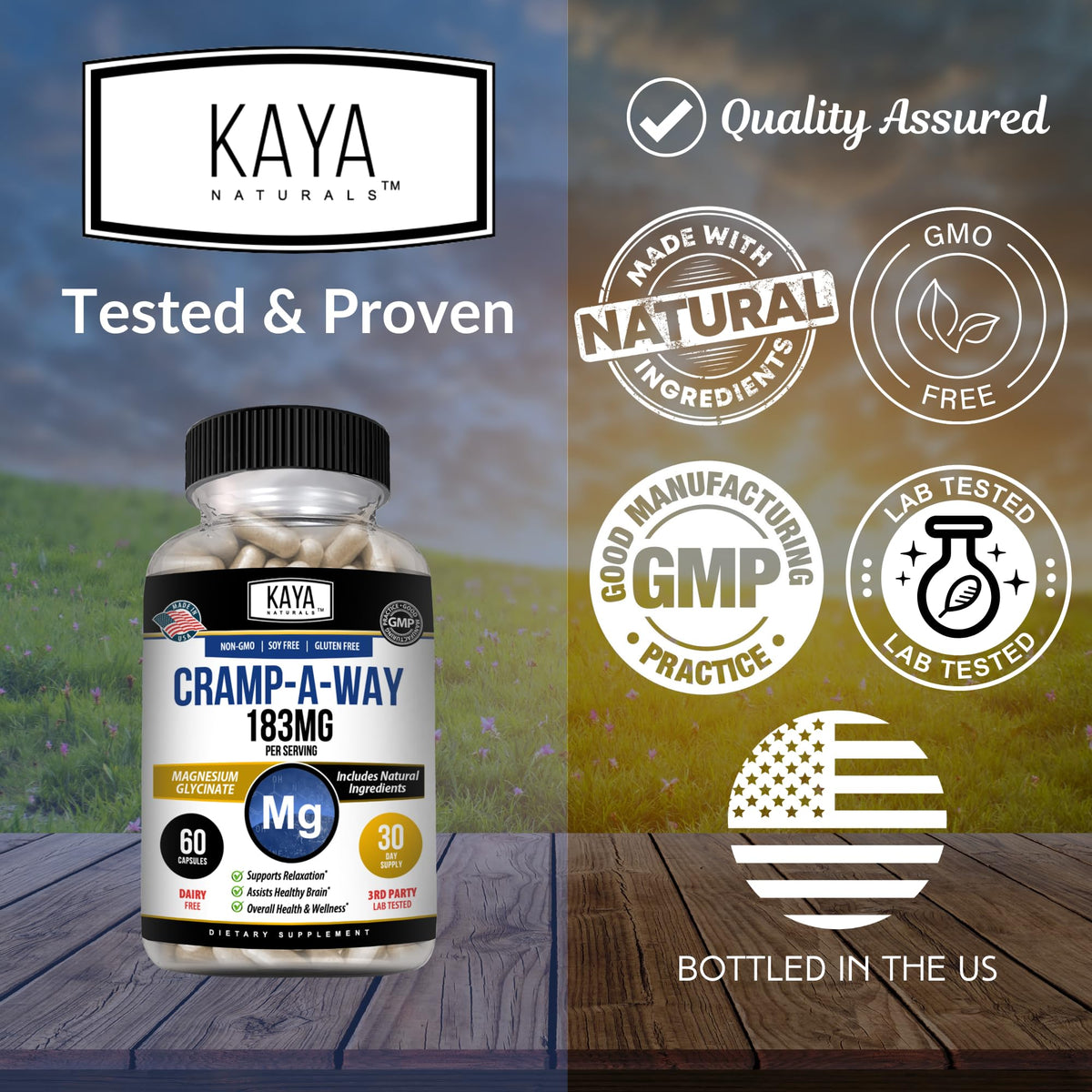 Kaya Naturals Cramp-A-Way Magnesium Glycinate 183mg (60 Count (Pack of 1) Kaya NaturalsBuy Supplements Australia