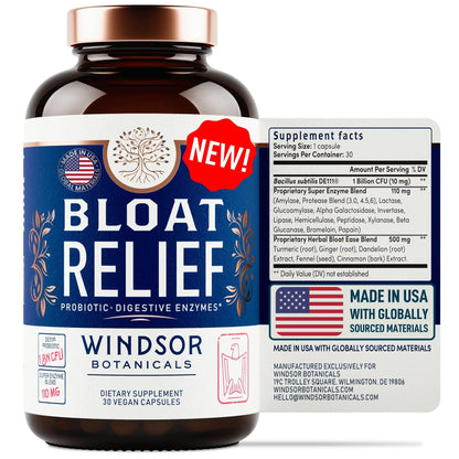Bloat Relief Probiotic and Digestive Enzymes - Anti Bloating Turmeric, Fennel, Bromelain IBS Supplement - Detox Debloat Capsules Gas - Bloating Relief for Women and Men - 30 Gut Health Pills WINDSOR BOTANICALSBuy Supplements Australia