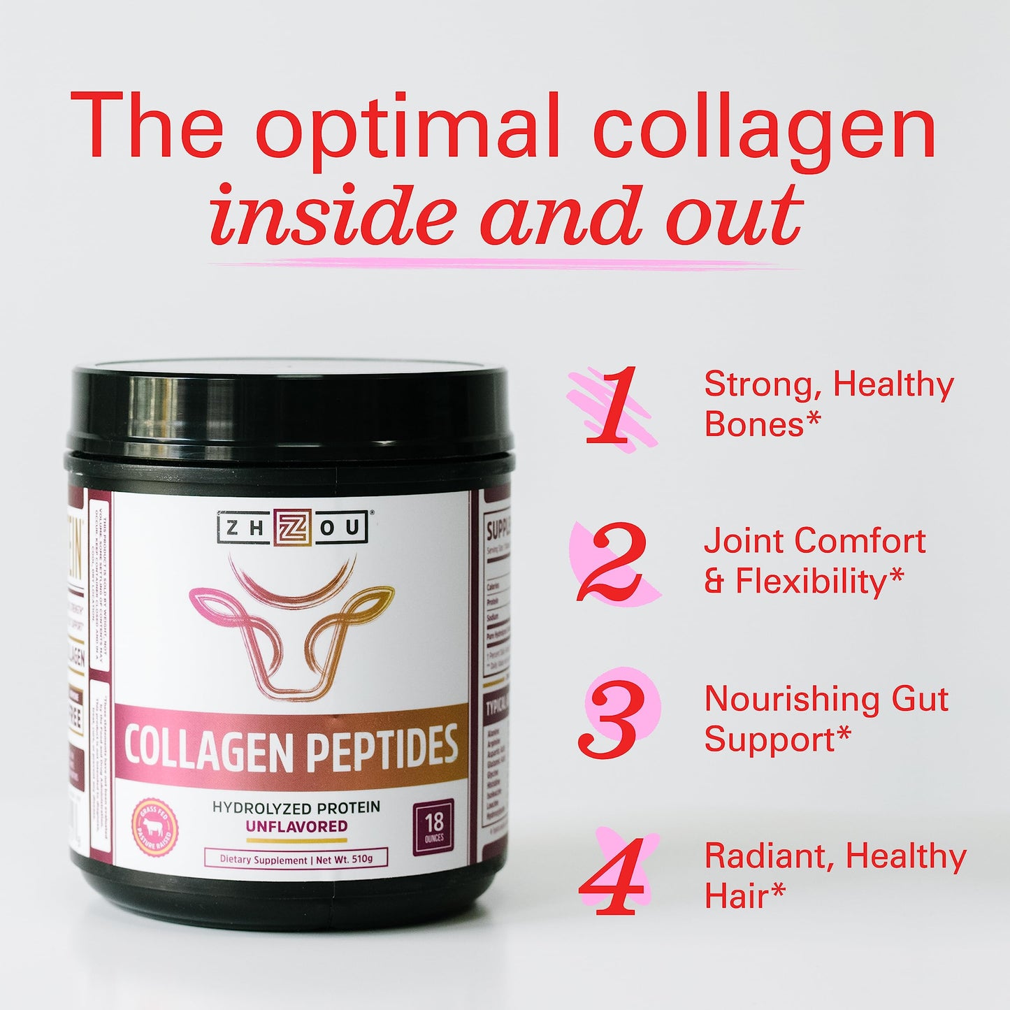 Zhou Collagen Peptides Hydrolyzed Protein Powder – Grass Fed, Pasture Raised, Unflavored Zhou NutritionBuy Supplements Australia