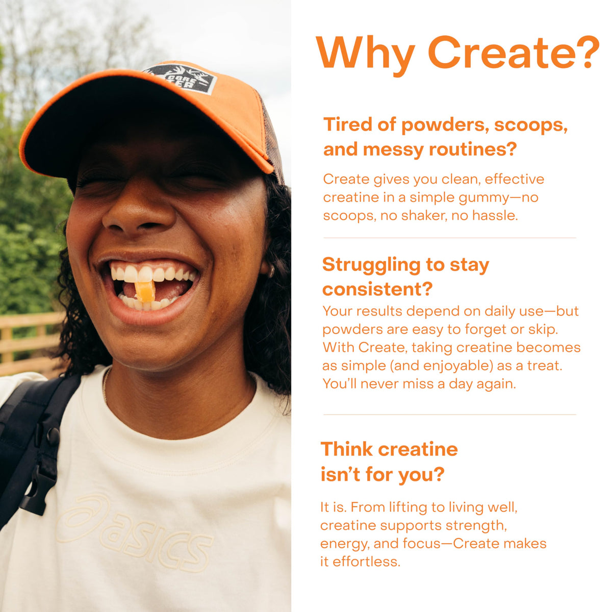 Create Creatine Monohydrate Gummies for Men & Women, Boost Focus, Strength, and Endurance, Anti-Melting Formula, Vegan, Gluten-Free, Non-GMO, 1.5g of Creatine per Gummy (Orange) CreateBuy Supplements Australia