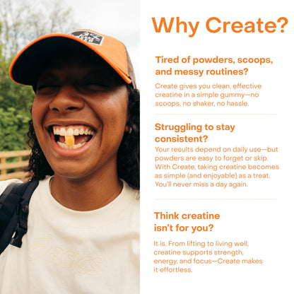Create Creatine Monohydrate Gummies for Men & Women, Boost Focus, Strength, and Endurance, Anti-Melting Formula, Vegan, Gluten-Free, Non-GMO, 1.5g of Creatine per Gummy (Orange) CreateBuy Supplements Australia