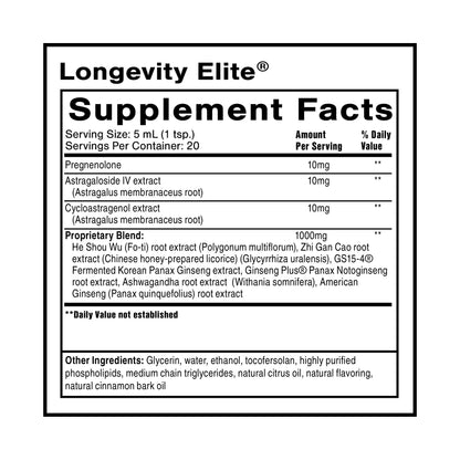 Quicksilver Scientific Longevity Elite - Liposomal Adaptogen + Pregnenolone Tonic - Herbal Supplements Designed for Age Optimization Support While Targeting AMPK, Sirtuins + Telomeres (100ml) Quicksilver ScientificBuy Supplements Australia