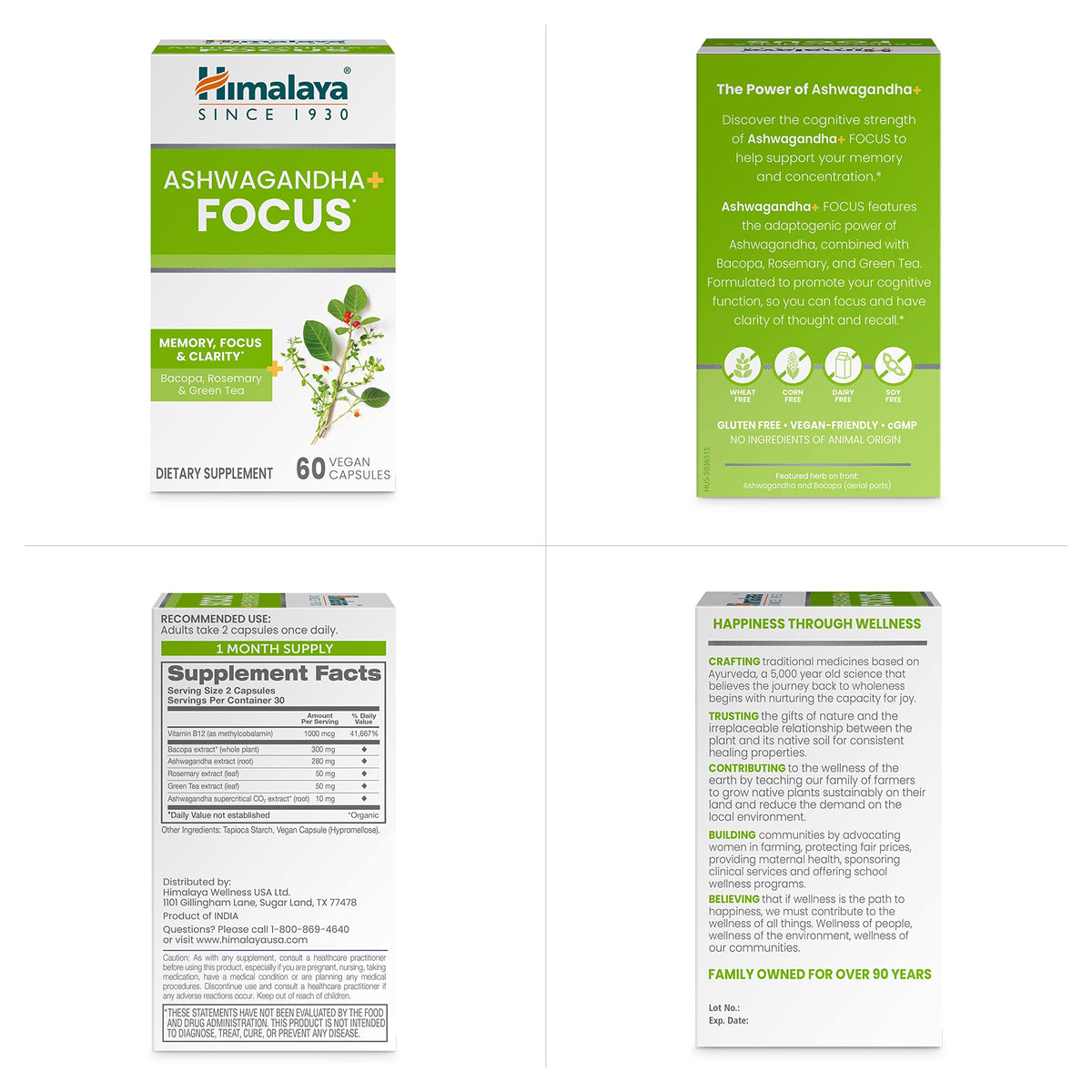 Himalaya Ashwagandha+ Focus - Herbal Focus Supplement with B12, Rosemary, Green Tea, and Bacopa Nootropics for Memory and Clarity - Vegan, Non-GMO, Gluten Free, 1690 mg, 60 Caplets HimalayaBuy Supplements Australia