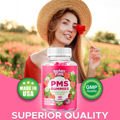 Beary Fine PMS Gummies - PMS Vitamins for Women & Teens - PMS Period Relief - Cramping, Bloating, Mood Swings - Made in The USA (Strawberry, 60 Count) Beary FineBuy Supplements Australia