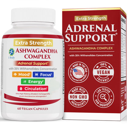 Ashwagandha Complex Adrenal Support Supplement for Stress Relief, Cortisol Balance, Energy & Focus, Mood Support, 35% Withanolides, 60 Vegan Capsules 1 BodyBuy Supplements Australia