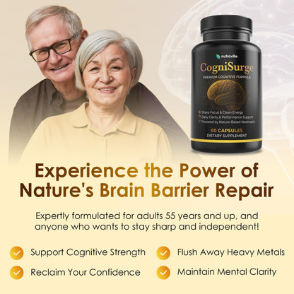 Nutraville CogniSurge Nootropics Brain Support Supplement for Memory and Focus - Nature-Powered Lion's Mane Supplement Capsules with Shilajit - No Caffeine or Stimulants - 30 Servings NutravilleBuy Supplements Australia