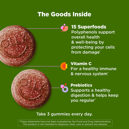 OLLY Supergood Superfoods Gummies, Supports Immune System & Digestive Health,* 15 Superfoods, Prebiotics, Vitamin C, Tropical Bliss Flavor